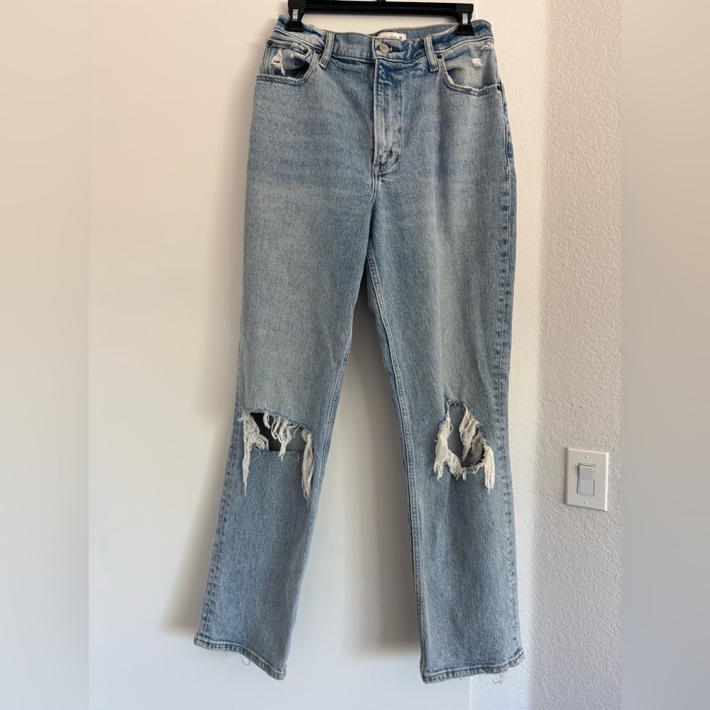 Abercrombie & Fitch Light Wash Straight-Leg Distressed Jeans